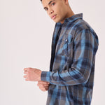 PLAID FLANNEL CHECK SHIRT - GREY BLUE - JMOJO - Men's Check Shirts