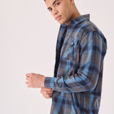 PLAID FLANNEL CHECK SHIRT - GREY BLUE - JMOJO - Men's Check Shirts