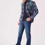 PLAID FLANNEL CHECK SHIRT - GREY BLUE - JMOJO - Men's Check Shirts