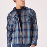 PLAID FLANNEL CHECK SHIRT - GREY BLUE - JMOJO - Men's Check Shirts