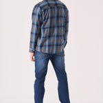 PLAID FLANNEL CHECK SHIRT - GREY BLUE - JMOJO - Men's Check Shirts