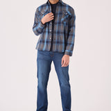PLAID FLANNEL CHECK SHIRT - GREY BLUE - JMOJO - Men's Check Shirts