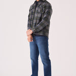 PLAID FLANNEL CHECK SHIRT - GREY OLIVE - JMOJO - Men's Check Shirts