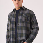 PLAID FLANNEL CHECK SHIRT - GREY OLIVE - JMOJO - Men's Check Shirts