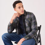 PLAID FLANNEL CHECK SHIRT - GREY OLIVE - JMOJO - Men's Check Shirts