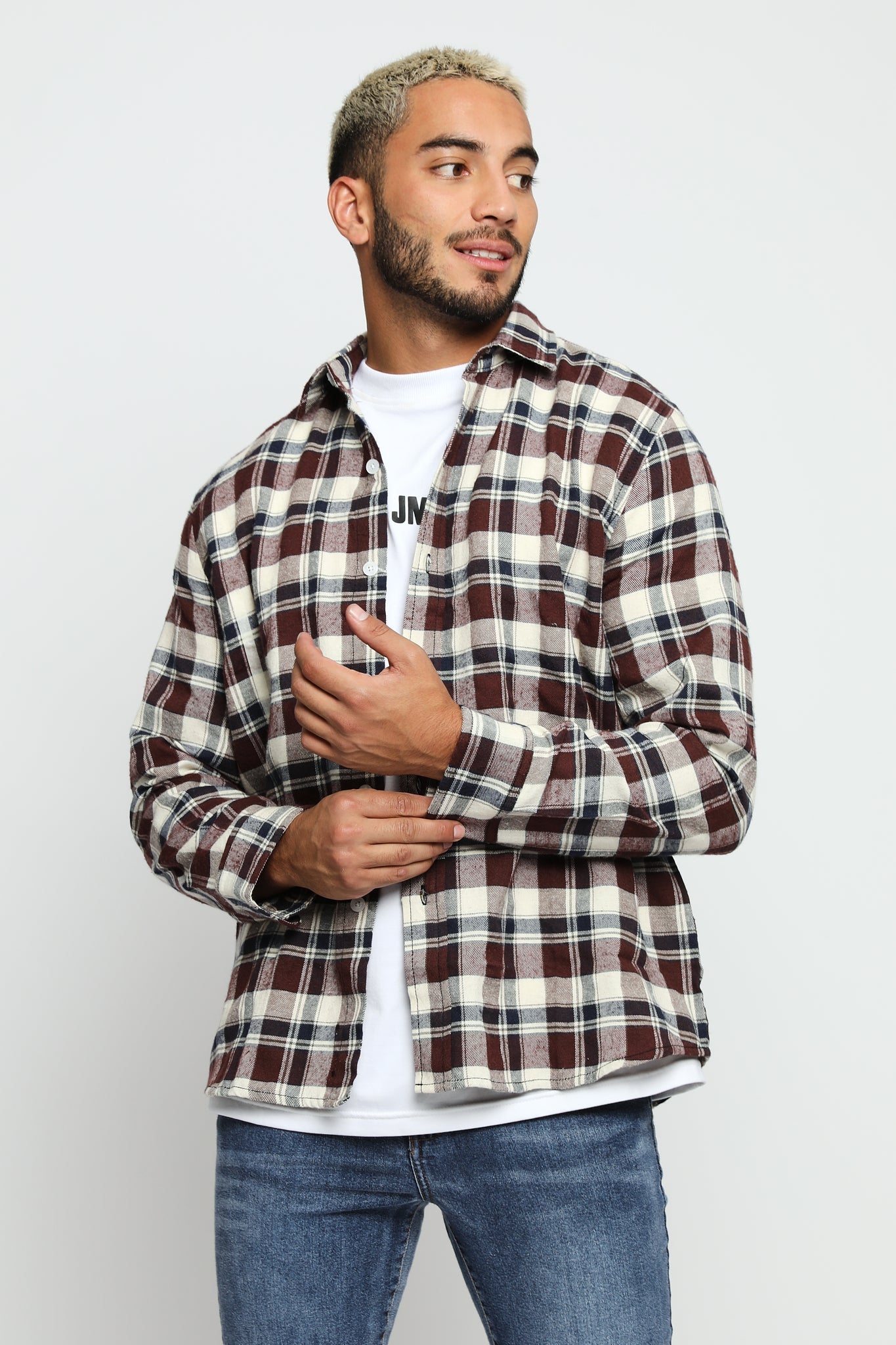 PLAID FLANNEL CHECK SHIRT - MAROON NAVY - JMOJO - Men's Check Shirts