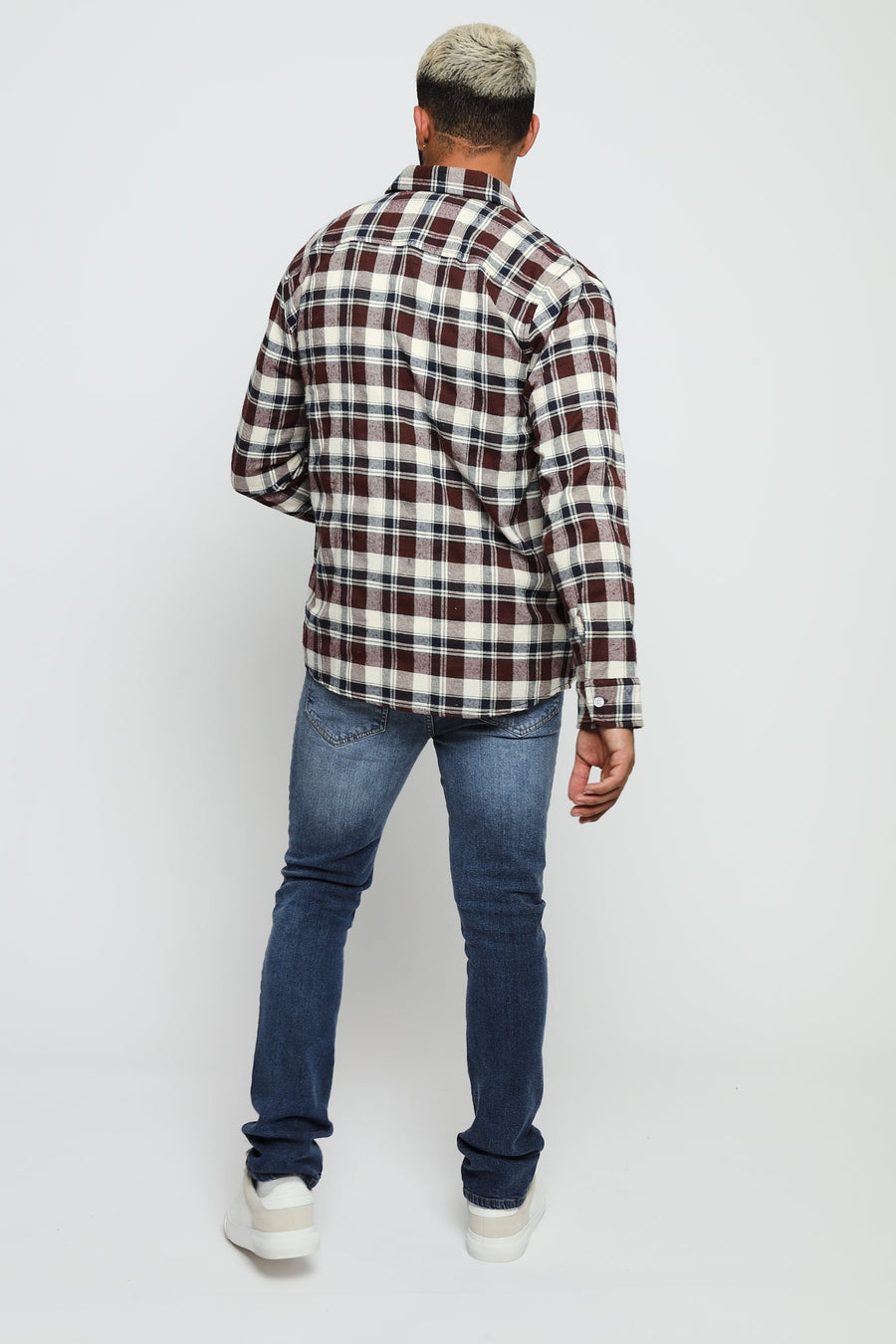 PLAID FLANNEL CHECK SHIRT - MAROON NAVY - JMOJO - Men's Check Shirts