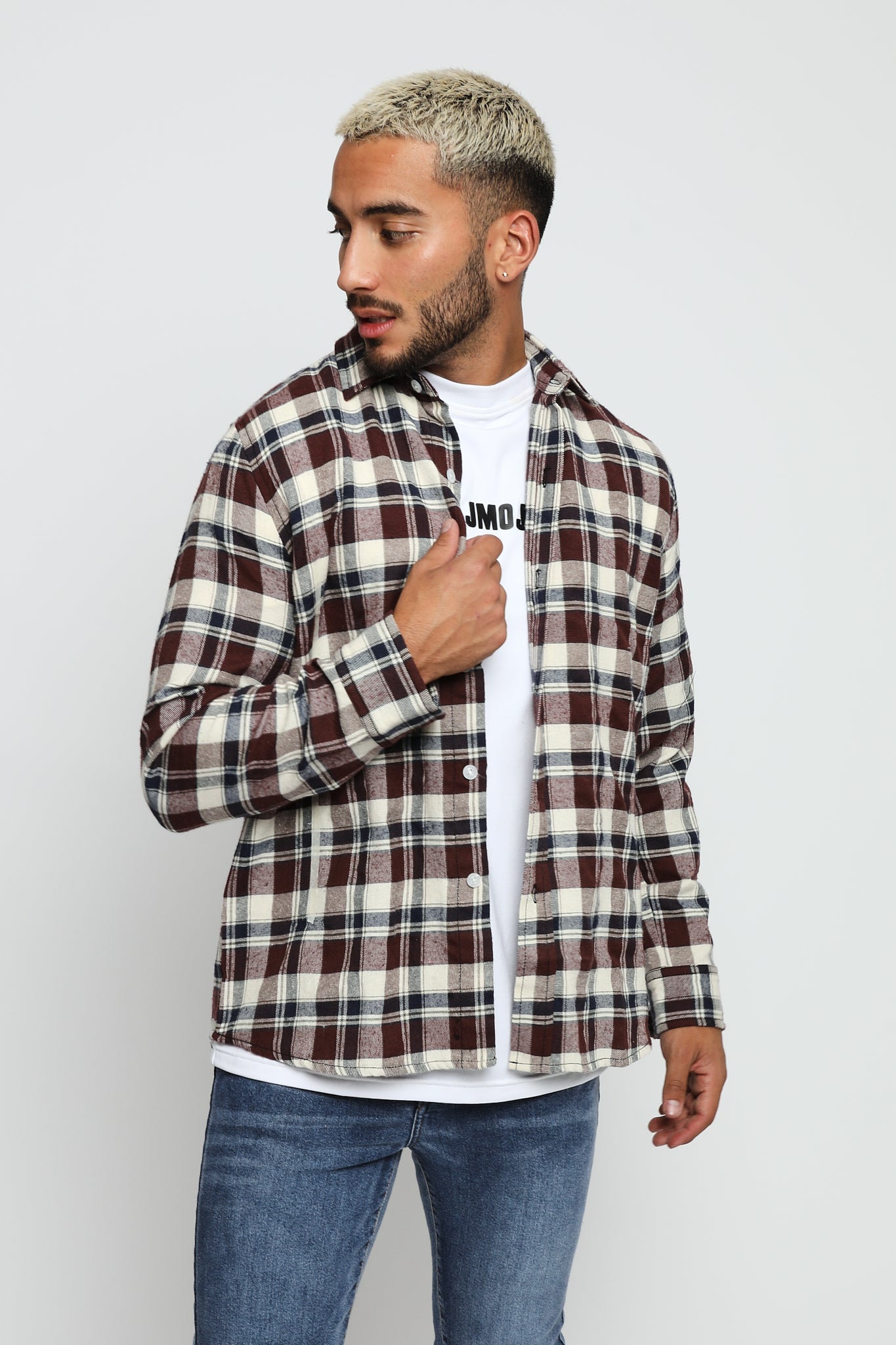 PLAID FLANNEL CHECK SHIRT - MAROON NAVY - JMOJO - Men's Check Shirts