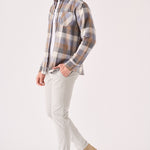PLAID FLANNEL CHECK SHIRT - ORANGE GREY - JMOJO - Men's Check Shirts