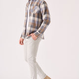PLAID FLANNEL CHECK SHIRT - ORANGE GREY - JMOJO - Men's Check Shirts