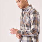 PLAID FLANNEL CHECK SHIRT - ORANGE GREY - JMOJO - Men's Check Shirts