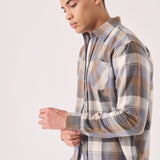 PLAID FLANNEL CHECK SHIRT - ORANGE GREY - JMOJO - Men's Check Shirts