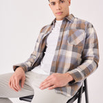 PLAID FLANNEL CHECK SHIRT - ORANGE GREY - JMOJO - Men's Check Shirts