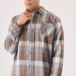 PLAID FLANNEL CHECK SHIRT - ORANGE GREY - JMOJO - Men's Check Shirts