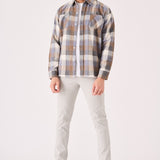 PLAID FLANNEL CHECK SHIRT - ORANGE GREY - JMOJO - Men's Check Shirts