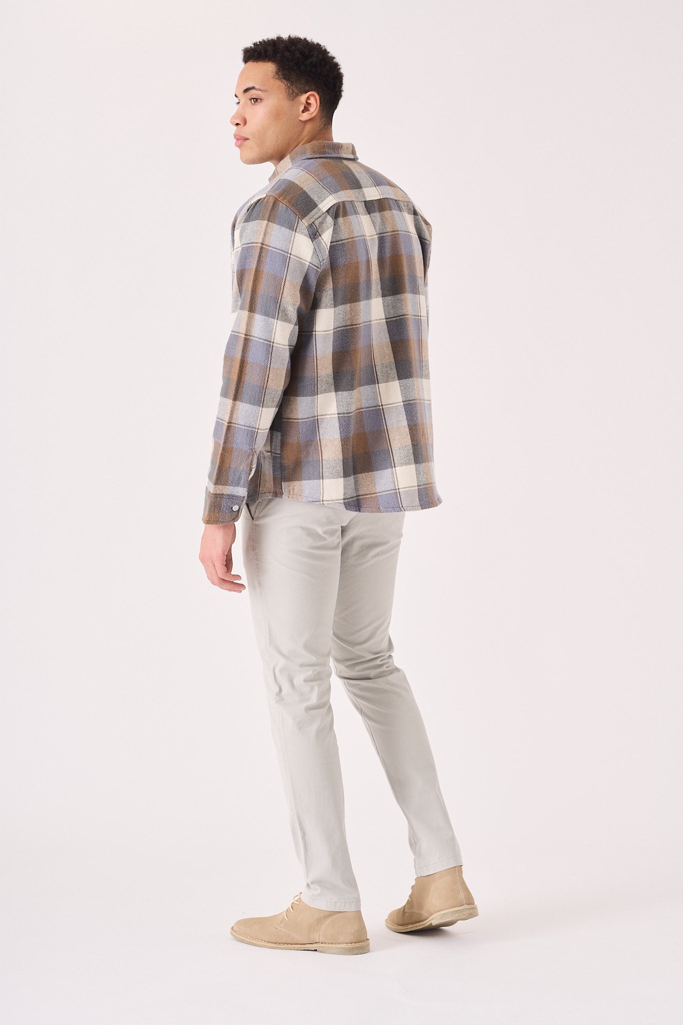 PLAID FLANNEL CHECK SHIRT - ORANGE GREY - JMOJO - Men's Check Shirts