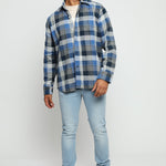 PLAID FLANNEL CHECK SHIRT - TONES OF BLUE - JMOJO - Men's Check Shirts
