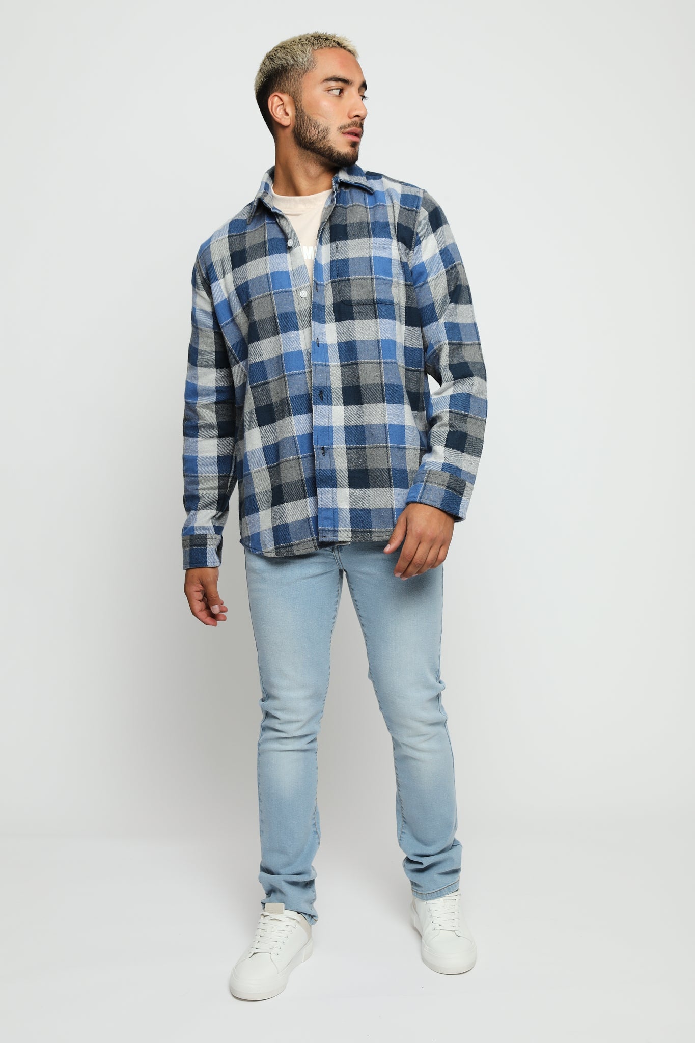 PLAID FLANNEL CHECK SHIRT - TONES OF BLUE - JMOJO - Men's Check Shirts