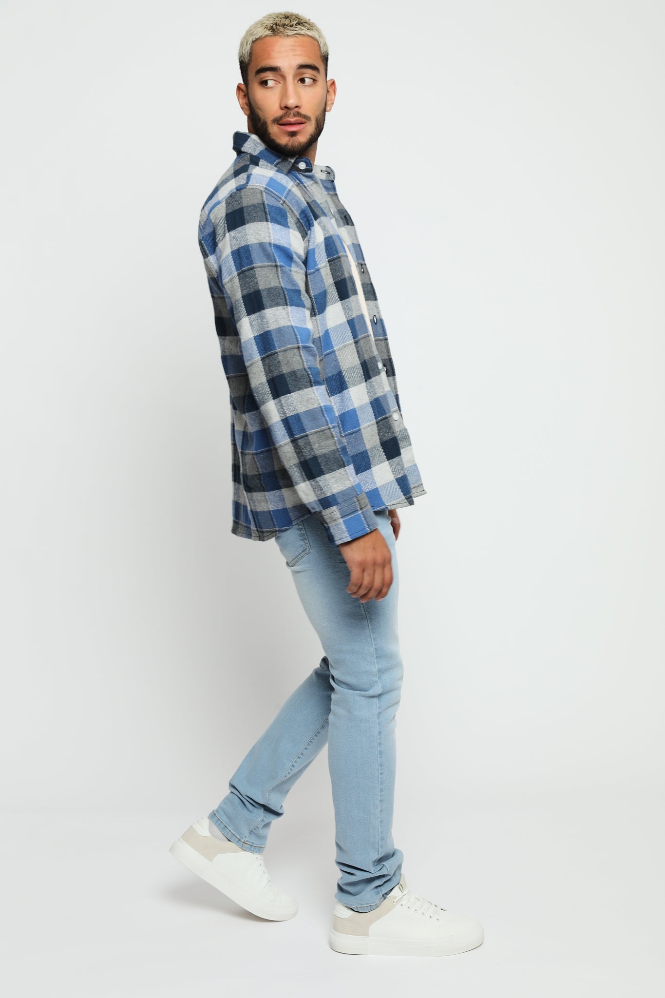 PLAID FLANNEL CHECK SHIRT - TONES OF BLUE - JMOJO - Men's Check Shirts
