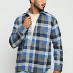 PLAID FLANNEL CHECK SHIRT - TONES OF BLUE - JMOJO - Men's Check Shirts