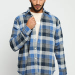 PLAID FLANNEL CHECK SHIRT - TONES OF BLUE - JMOJO - Men's Check Shirts