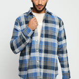 PLAID FLANNEL CHECK SHIRT - TONES OF BLUE - JMOJO - Men's Check Shirts