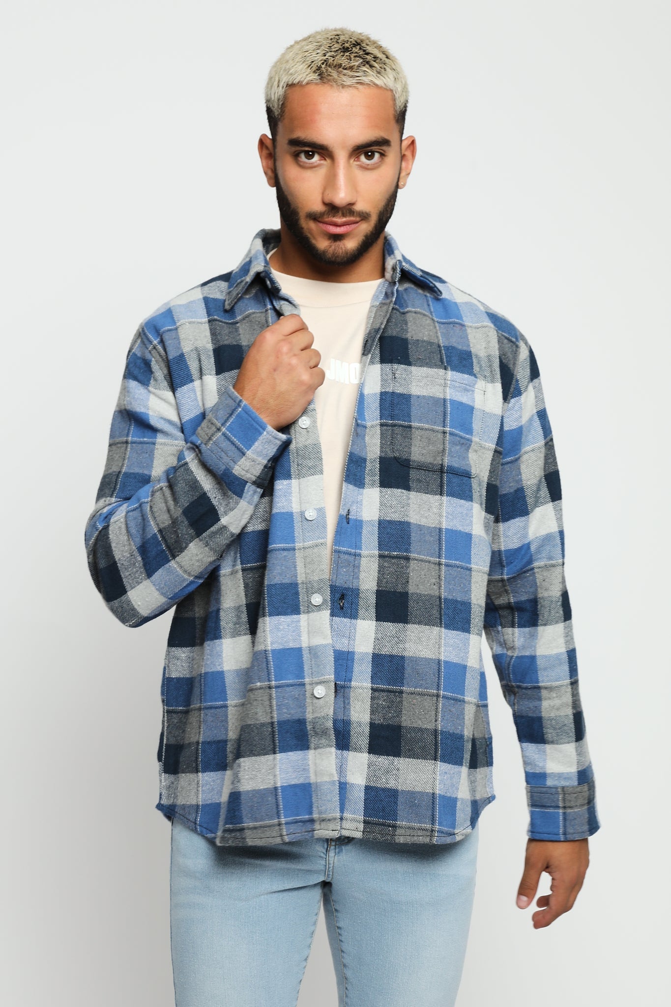 PLAID FLANNEL CHECK SHIRT - TONES OF BLUE - JMOJO - Men's Check Shirts