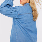 PLUS SIZE BALLOON SLEEVE DENIM SHIRT - LIGHT BLUE - JMOJO - Women's Oversize Denim Shirts
