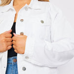 PLUS SIZE DENIM TRUCKER JACKET - WHITE - JMOJO - Women's Denim Jackets