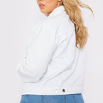 PLUS SIZE DENIM TRUCKER JACKET - WHITE - JMOJO - Women's Denim Jackets