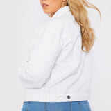 PLUS SIZE DENIM TRUCKER JACKET - WHITE - JMOJO - Women's Denim Jackets