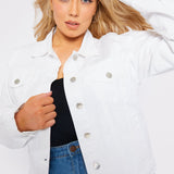 PLUS SIZE DENIM TRUCKER JACKET - WHITE - JMOJO - Women's Denim Jackets