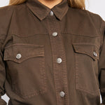 PLUS SIZE LONG DENIM SHIRT - BROWN - JMOJO - Women's Oversize Denim Shirts