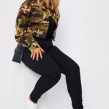 PLUS SIZE MILITARY STYLE CROPPED DENIM JACKET - CAMO - JMOJO - Women's Cropped Denim Jackets
