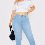 PLUS SIZE STRAIGHT LEG JEANS - LIGHT BLUE WASH - JMOJO - Women's Straight Leg Jeans