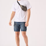REGULAR CARGO SHORTS - MID BLUE WASH - JMOJO - Men's Cargo Denim Shorts