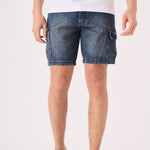 REGULAR CARGO SHORTS - MID BLUE WASH - JMOJO - Men's Cargo Denim Shorts