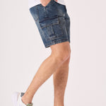REGULAR CARGO SHORTS - MID BLUE WASH - JMOJO - Men's Cargo Denim Shorts