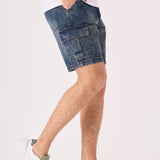 REGULAR CARGO SHORTS - MID BLUE WASH - JMOJO - Men's Cargo Denim Shorts