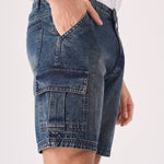 REGULAR CARGO SHORTS - MID BLUE WASH - JMOJO - Men's Cargo Denim Shorts