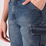 REGULAR CARGO SHORTS - MID BLUE WASH - JMOJO - Men's Cargo Denim Shorts