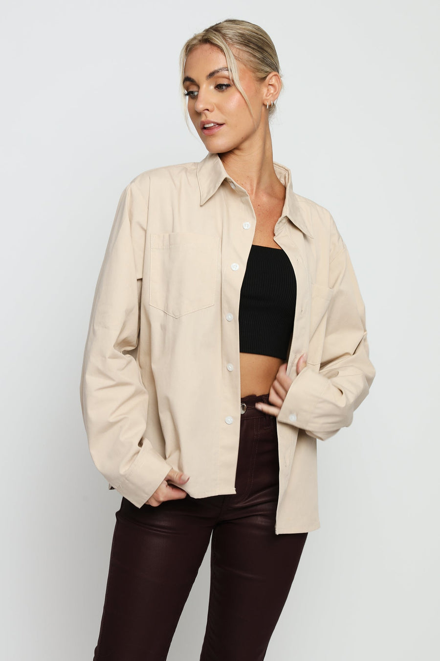 REGULAR FIT COTTON SHIRT - BEIGE - JMOJO - Women's Shirts