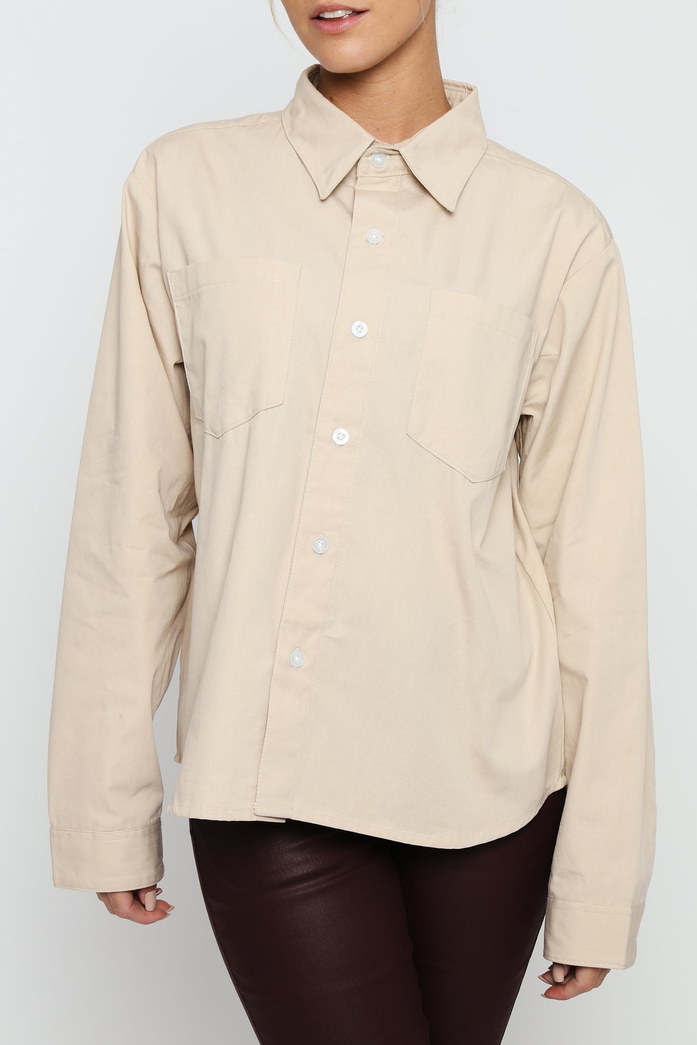 REGULAR FIT COTTON SHIRT - BEIGE - JMOJO - Women's Shirts