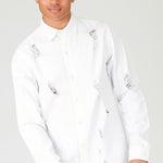 REGULAR FIT RIPPED DENIM SHIRT - WHITE - JMOJO - Men's Denim Shirts