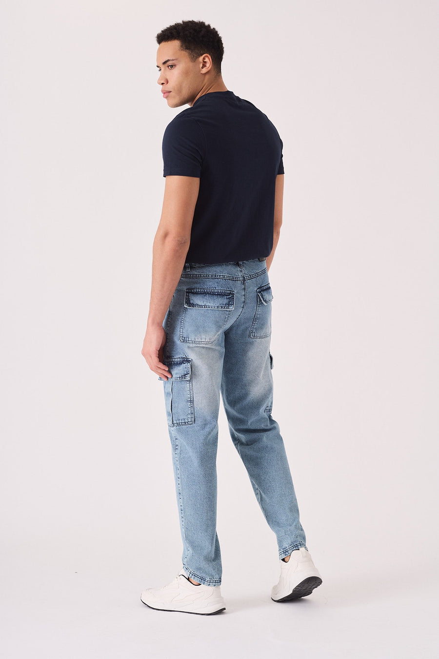 RELAXED FIT CARGO JEANS - MID BLUE - JMOJO - Men's Cargo Jeans