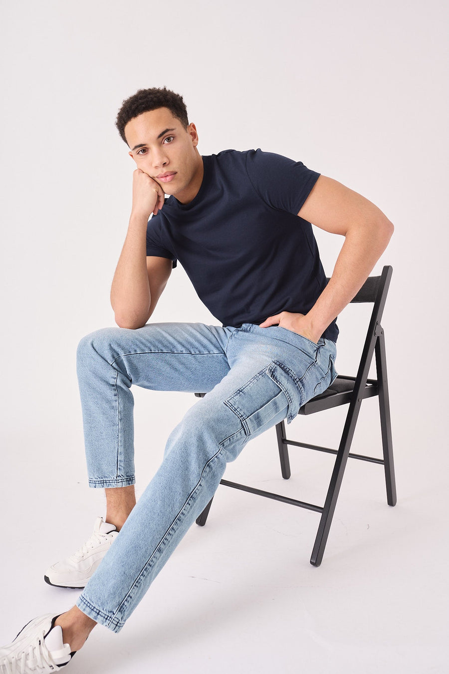RELAXED FIT CARGO JEANS - MID BLUE - JMOJO - Men's Cargo Jeans