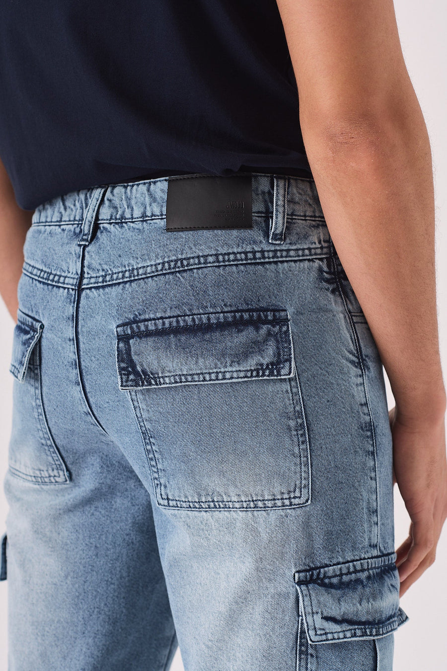RELAXED FIT CARGO JEANS - MID BLUE - JMOJO - Men's Cargo Jeans