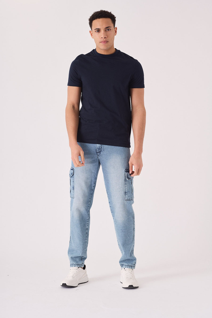 RELAXED FIT CARGO JEANS - MID BLUE - JMOJO - Men's Cargo Jeans