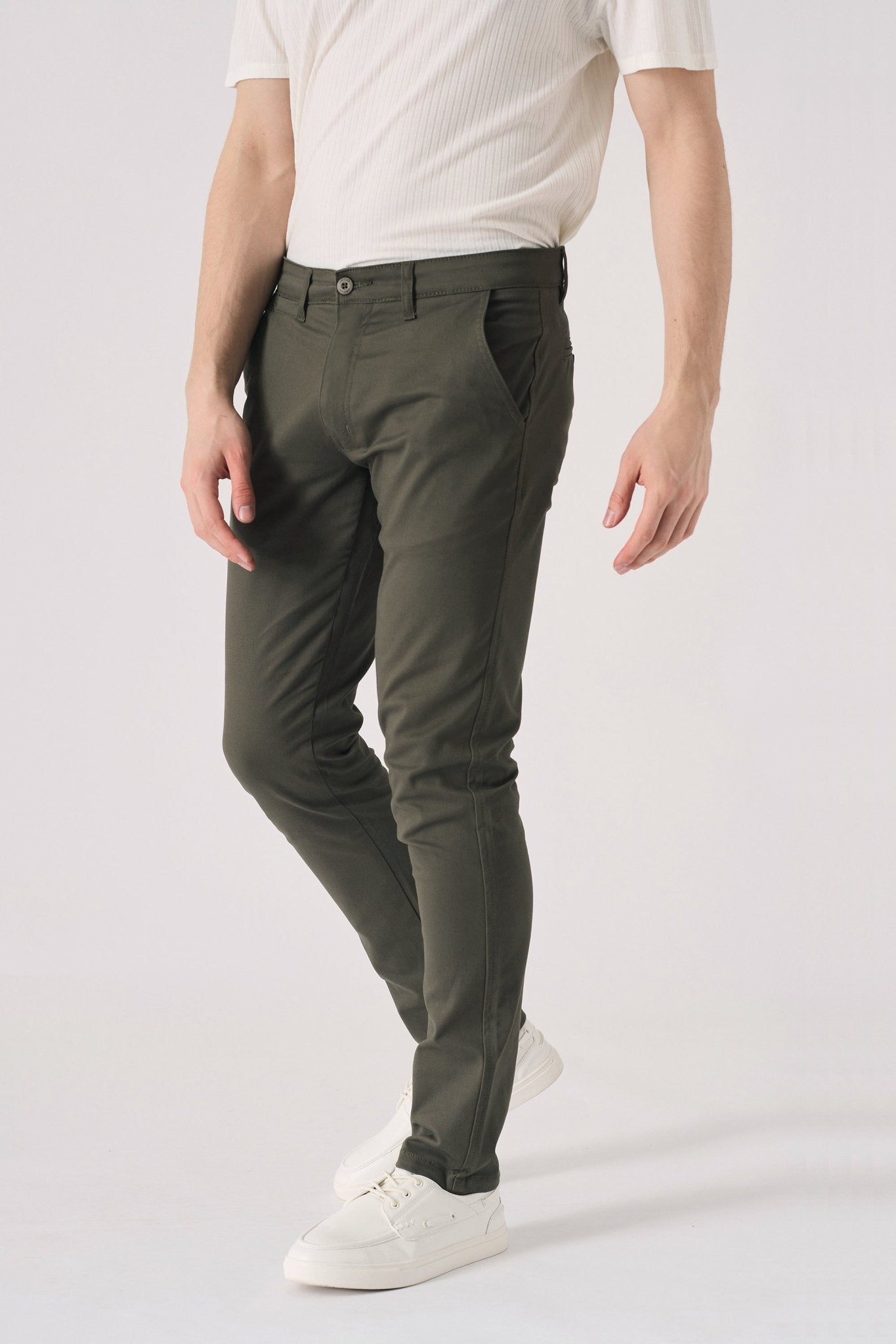 RYDELL Slim Fit Stretch Chino Pants - Dark Olive - JMOJO - Men's Chino Trousers