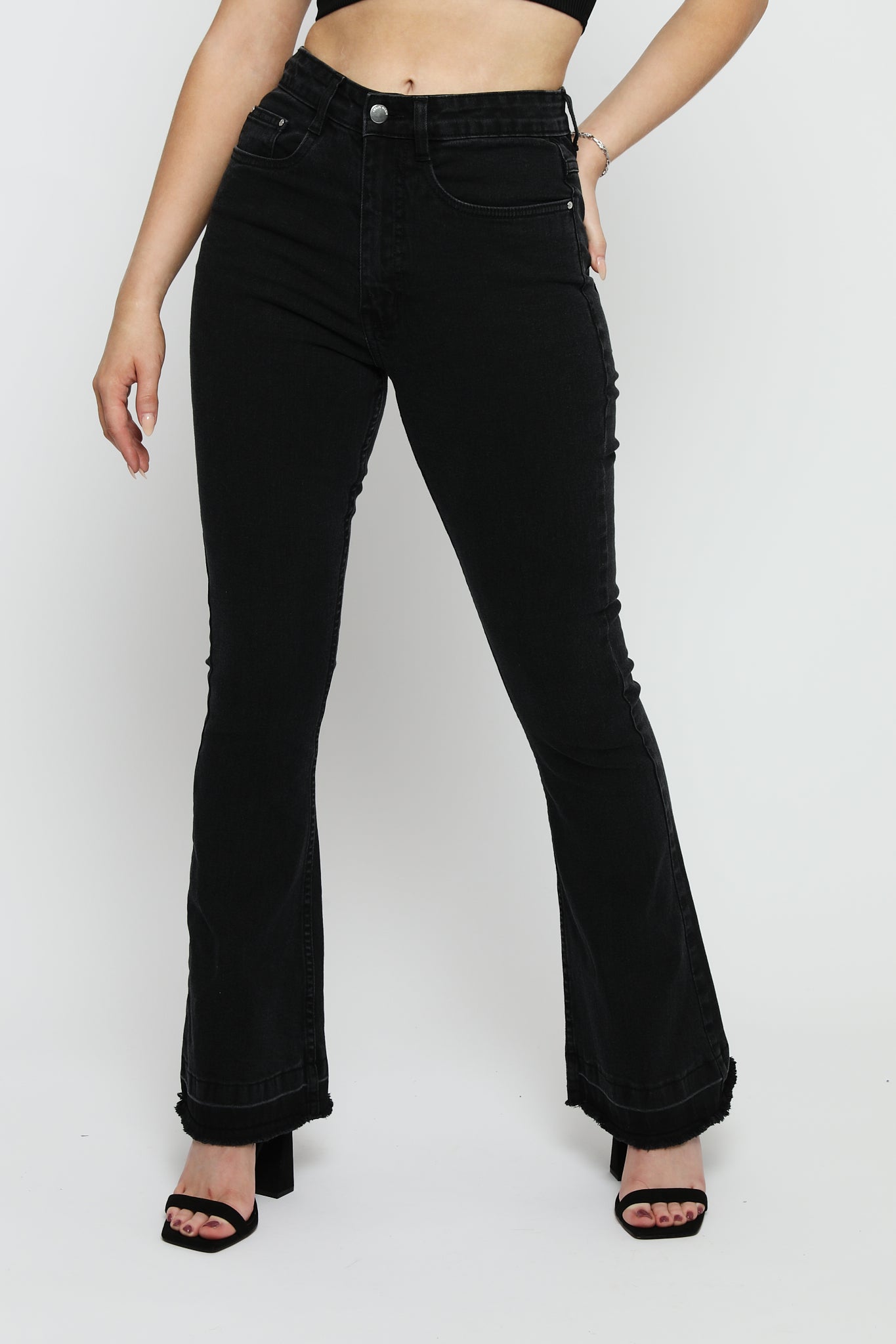 SABLE Black Frayed Hem Flare Jeans - Black Wash - JMOJO - Women's Flare Jeans